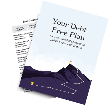 document with cover page reading 'your debt free plan' and another page with illegible text