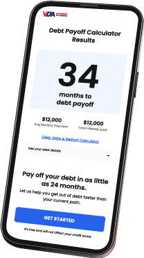smart phone with screen displaying debt payoff calculator