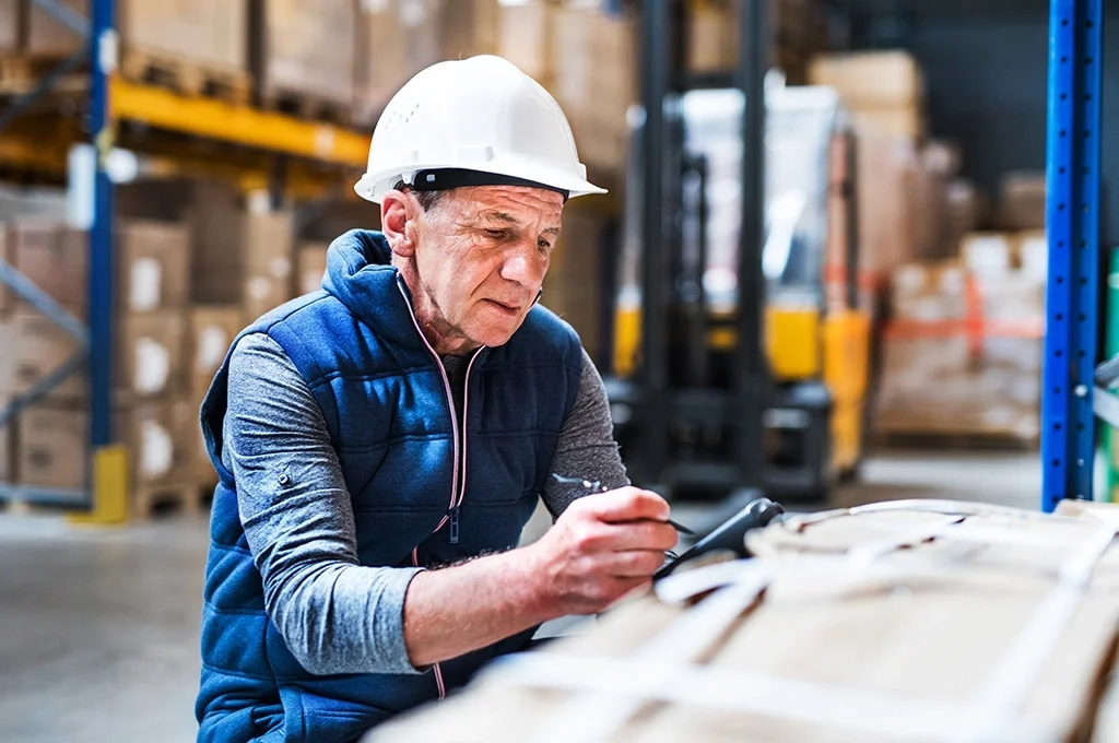 A veteran on the job in a warehouse