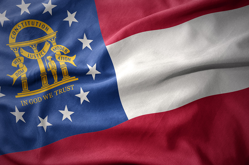 The Georgia state flag, rippling