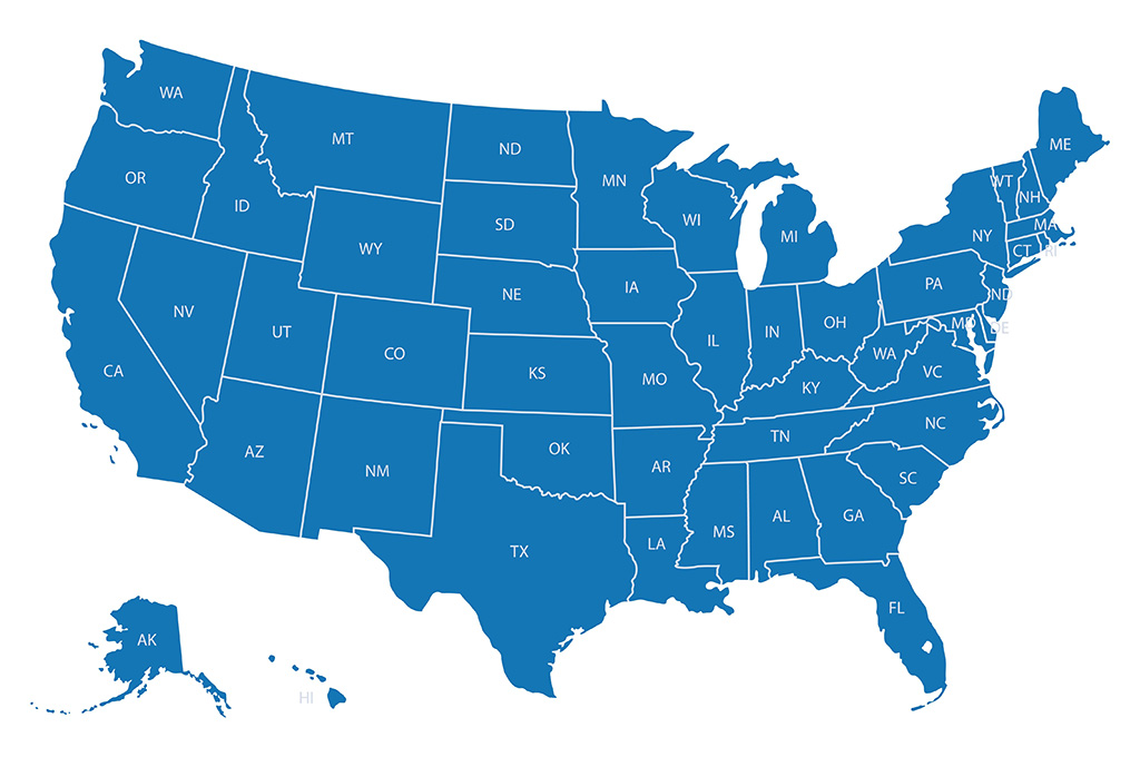 Map of USA state abbreviations